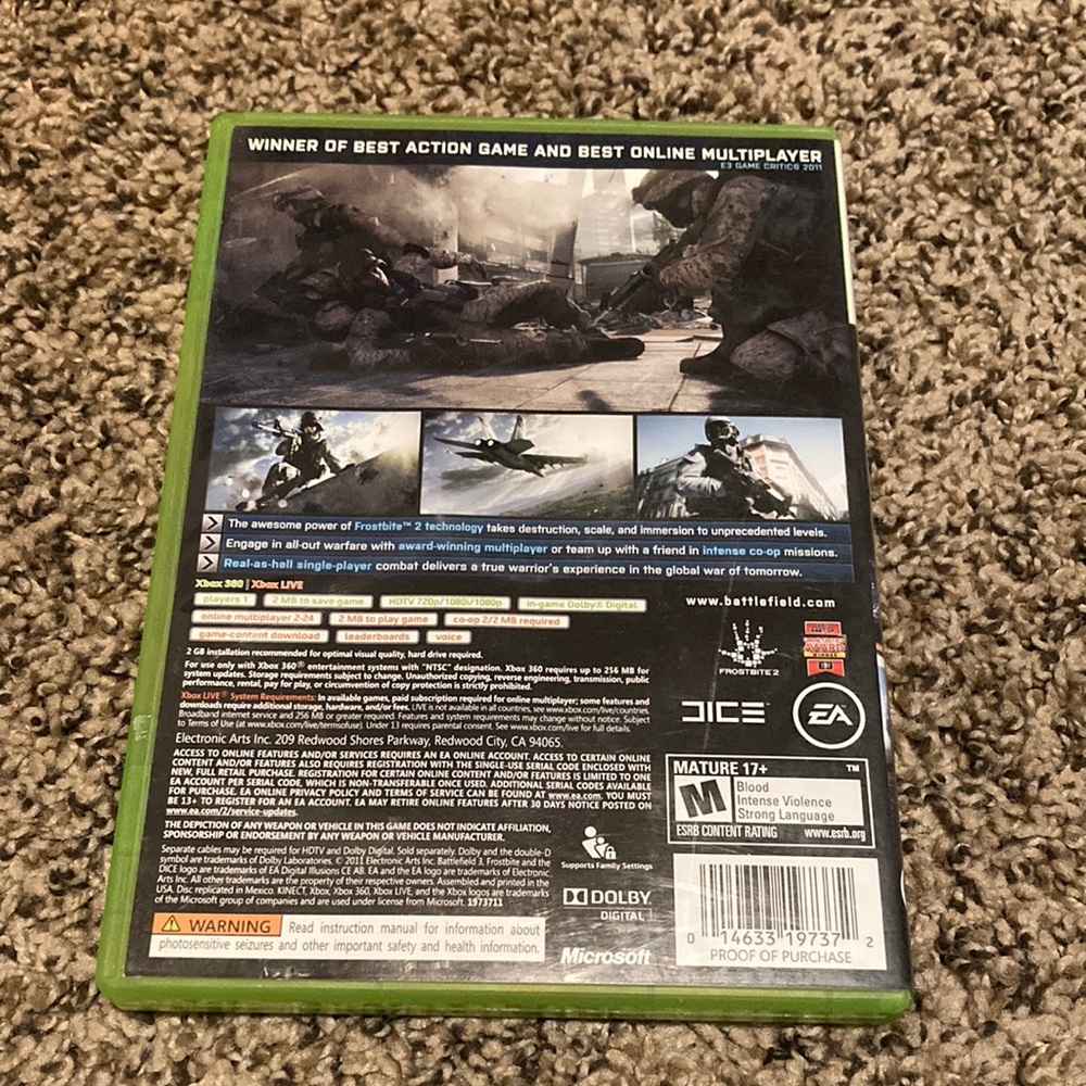 Battlefield 3 for Xbox 360 - Green Case - Picture 2 of 2